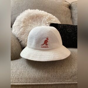 Kangol White Bucket Hat with Red Logo
